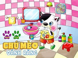 chú mèo đánh răng